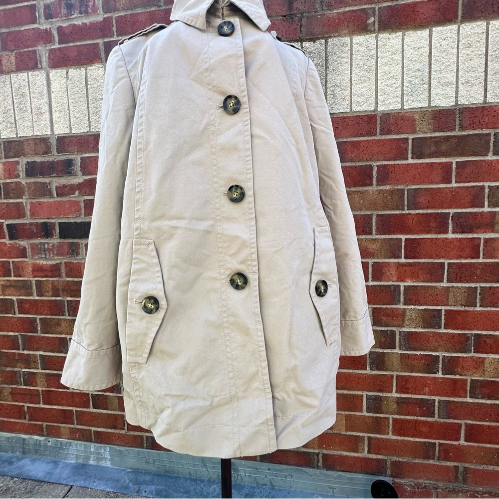 LOFT Trench Jacket Coat Short Pleated Khaki Natural Tan Classic Overcoat Sz 8